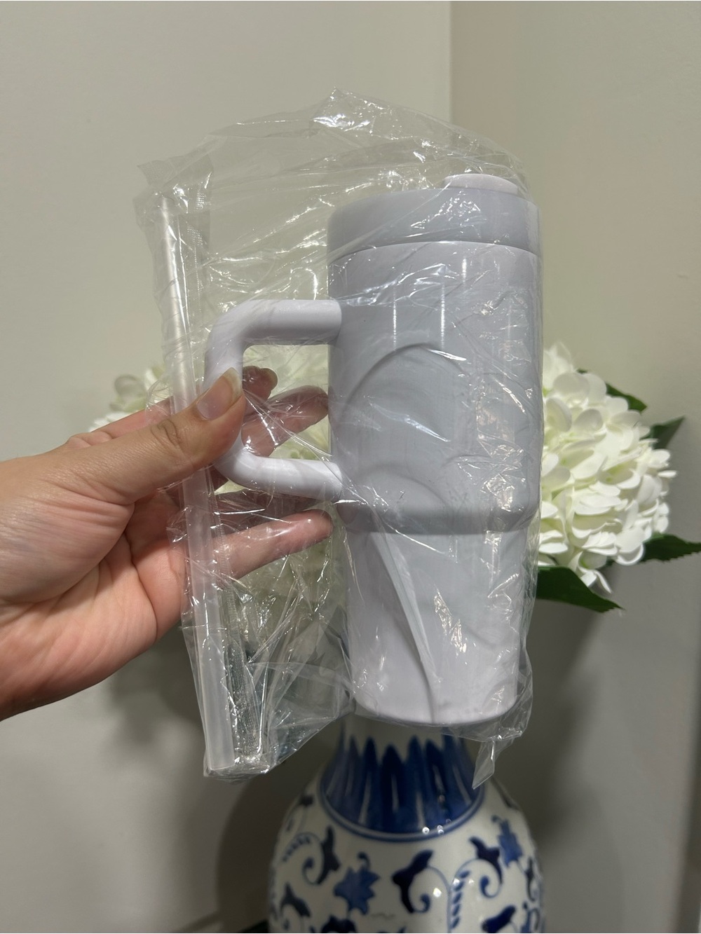 White Travel Mug with Handle and Straw - Unbranded